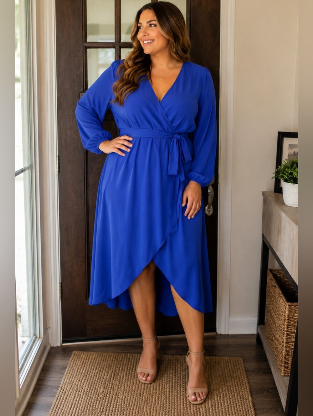 Cobalt Blue Wrap Dress By Connected Apperal. Never Worn, Size XL